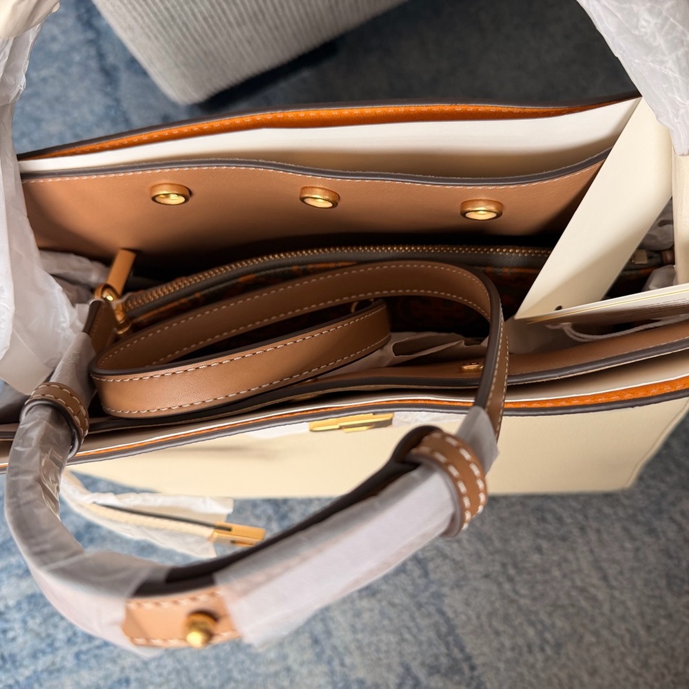 Tory Burch Cream and Tan Structured Satchel with Gold Hardware - Picture 8 of 16